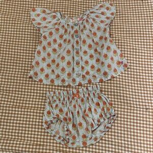Pink Chicken Blue and Orange Floral Baby Set with Bloomers